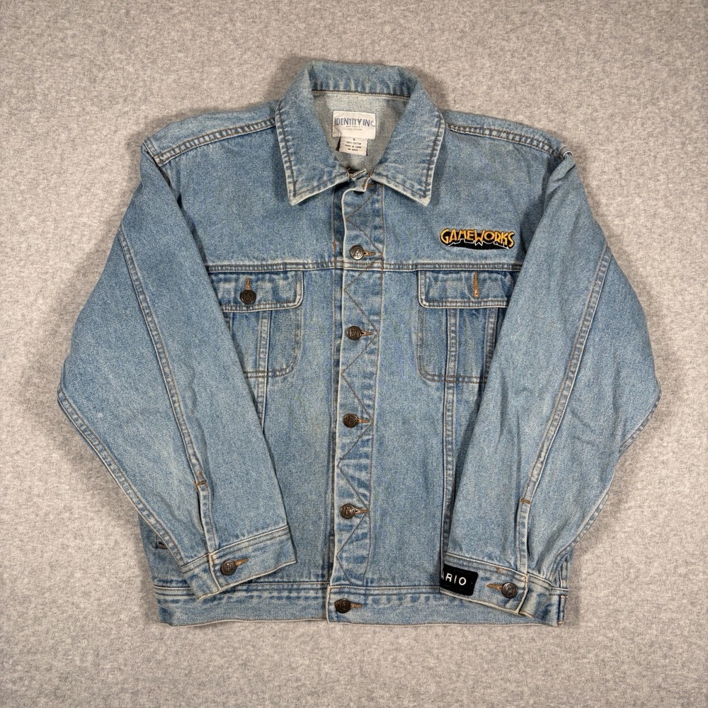 Identity Inc SEGA GameWorks Denim Jacket Mens Small Blue VTG 90s Employee Arcade